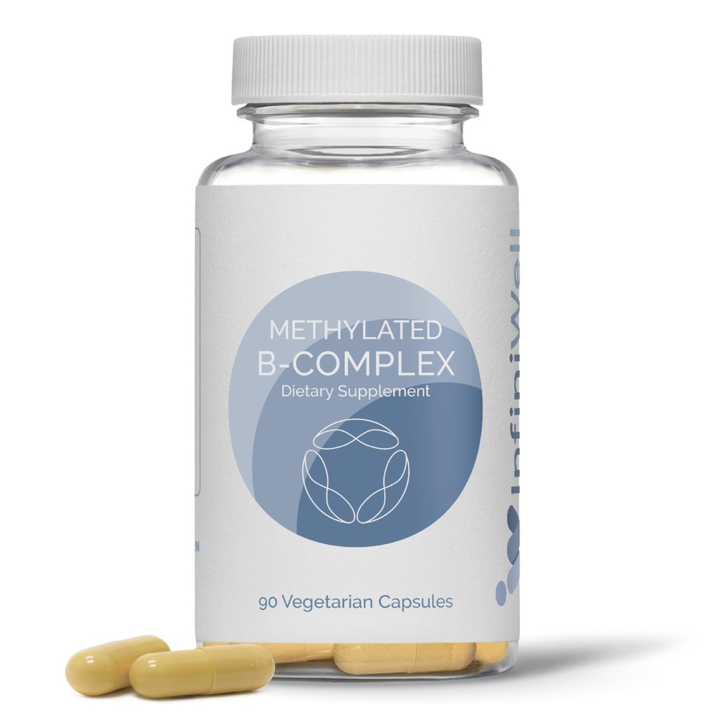 Complexo B Metilado InfiniWell - Multivitamina Metilada com Vitaminas B - Alta Potência, Formas Ativas para Sistema Nervoso, Imune & Saúde Adrenal - Promove Metilação Saudável (90 Cápsulas)