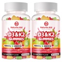 Naturezas Ajuda Vitamina sem açúcar D3 K2 Gummies com cálcio + K2 (MK-7), Citrato de magnésio, Vitamina C, Força extra - Absorção final para dentes musculares ósseos Imune, Vegan - 120 Gummies