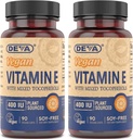 Fonte Natural Vegan DEVA Vitamina E 400UI com tocoferóis mistos, sem soja – 90 Veg Caps (Pacote de 2)