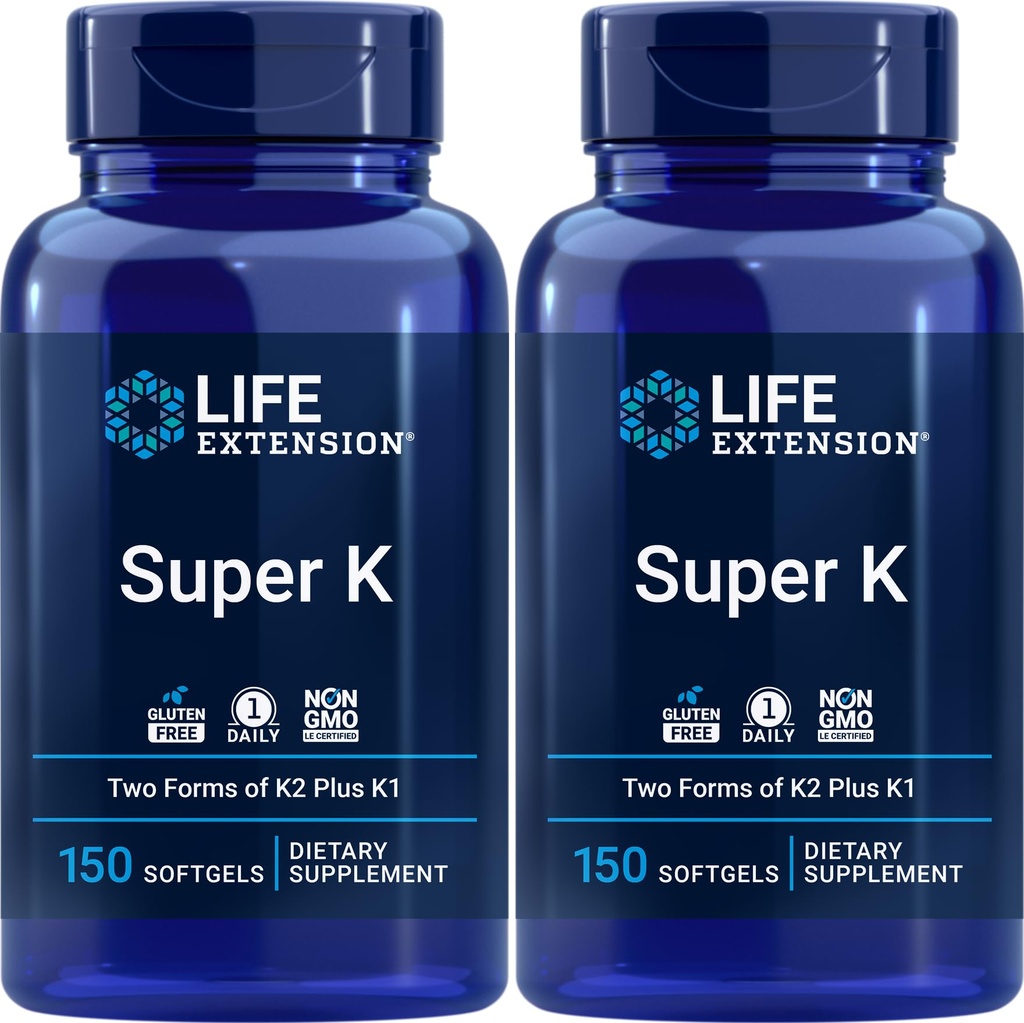 Extensão de vida Super K, 150 Softgels (Pacote de 2) com vitaminas K e K2