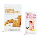 Munchkin® Milkmakers® Lactation Drink Mix Supplement with B Vitamina & Milk Thistle, 14 Count and Lactation Cheddar Crisps for Amamentating Moms with Aveia and Flax, 6 Count