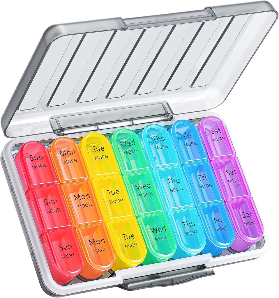 Zoksi Moisture-Proof Pill Organizer 3 vezes por dia, Sealed Weekly Pill Box 7 dia, Grande Daily Pill Box Organizer, Organizador de Medicina de Viagem, Container Portátil Pill com 21 compartimentos para Hold Meds