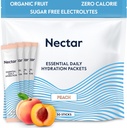 Pacotes de Hidratação Nectar - Eletrólitos em Pó - Açúcar Livre & 0 Caloria - Eletrólitos líquidos de frutas orgânicas diariamente IV Pó para Alivio de Desidratação e Reidratação Rápida (Pacote 30 Peach)