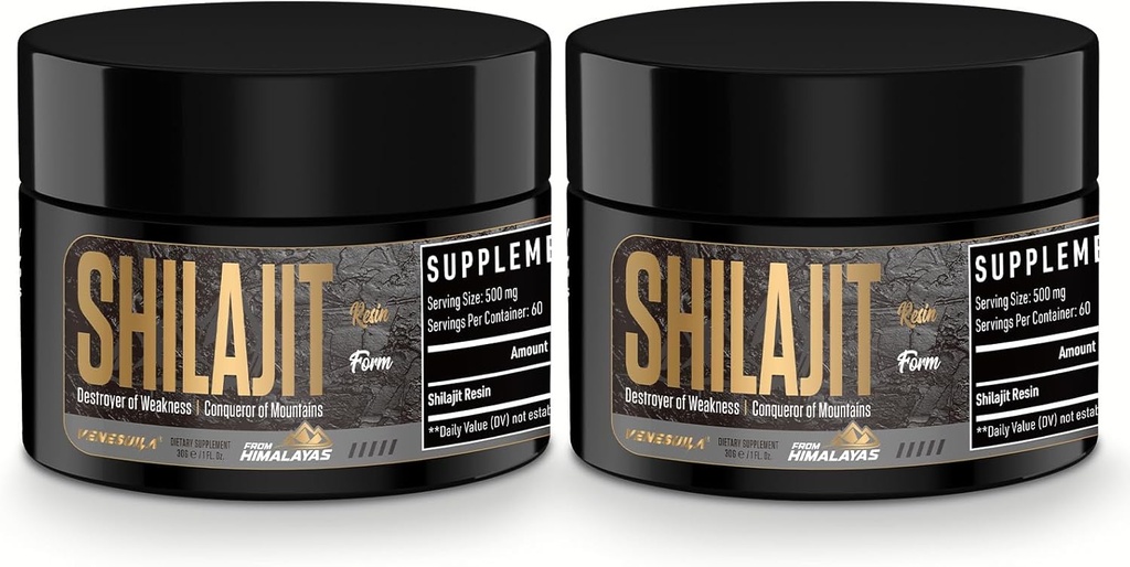 Shilajit Resin - Orgânico Shilajit Resin Terceiro partido testado rico em 85 + Trace Minerals, ouro grau Himalayan Puro Shiljait para a energia (1 Fl Oz (Pacote de 2))