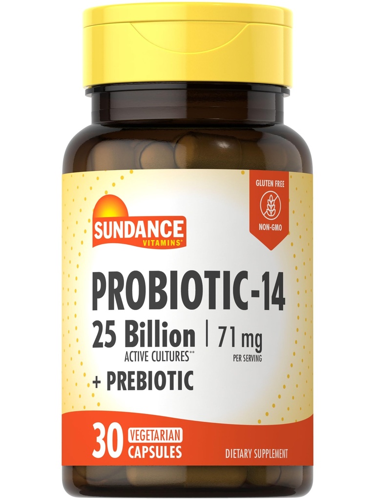 Sundance Probiotic-14 25 Bilhões de Culturas 30 Cápsulas com Prebióticos, Vegetarian, Non-GMO, and Gluten Free Supplement