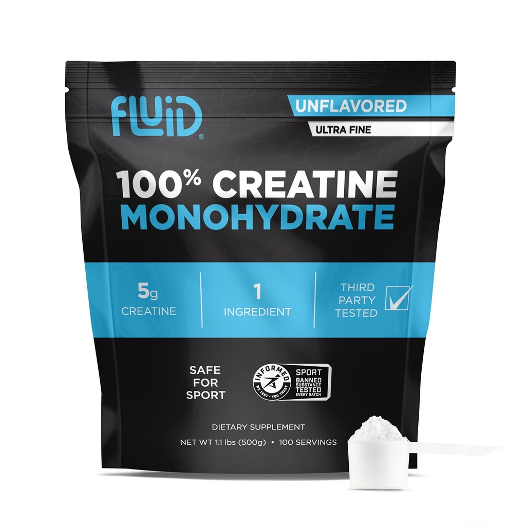 Creatina Fluida - 100% Creatina Monohidrato Pó, Sem sabor, Informado Esporte Certificado, 5g por serviço (100 Servings)