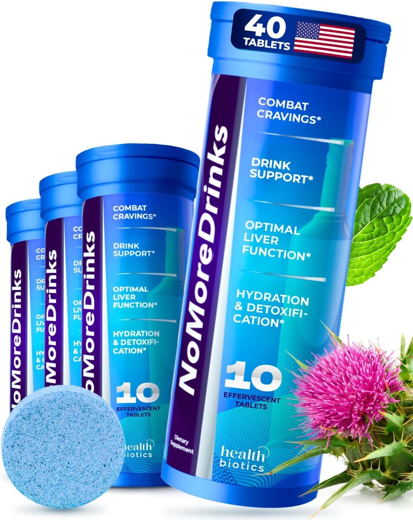NoMoreBebidas Anti-alcoólico Suplemento de Desejos de Detox e Combate ao Fígado □ Suporte energético Bebidas de substituição de álcool □ Suplemento de Cardo de Leite Orgânico & Raíz de Dandelion & 5HTP (40) Pílulas de Energia