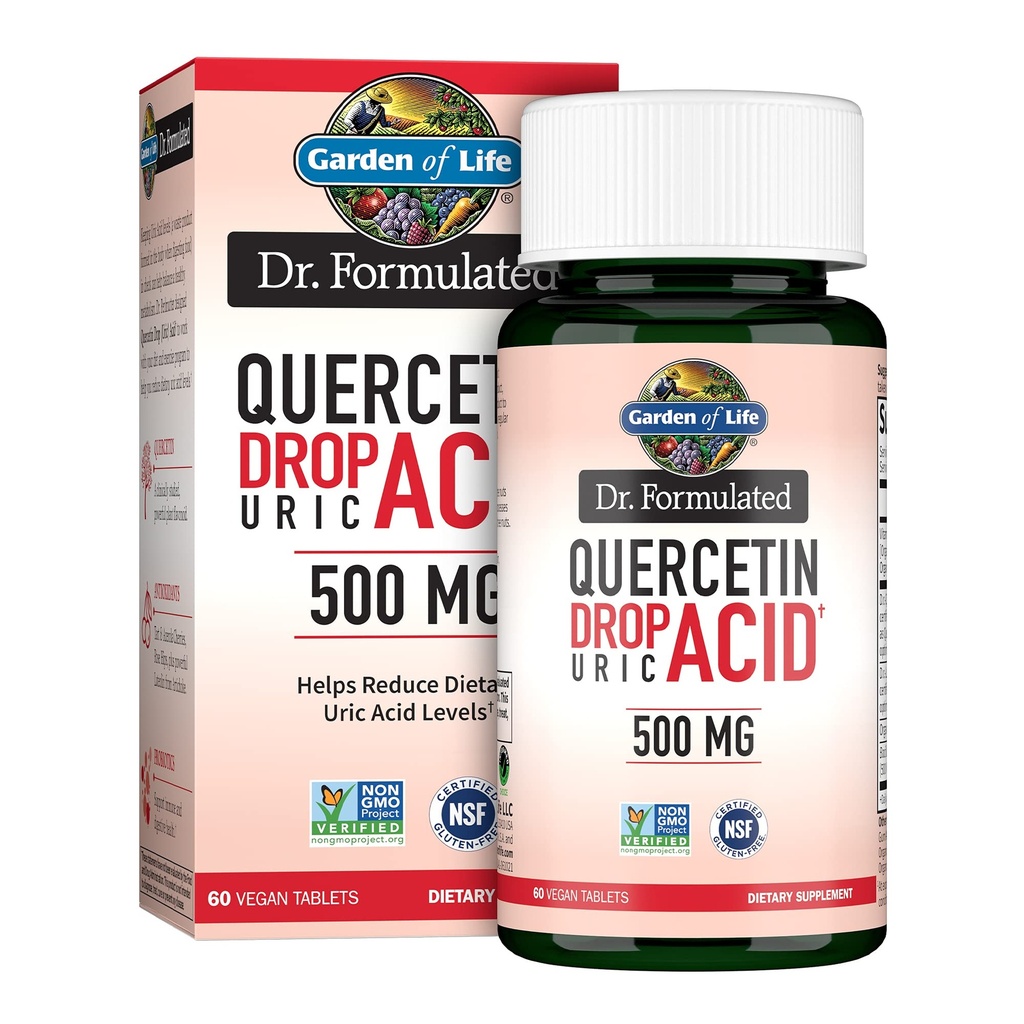 Jardim da Vida Quercetina Probiótico & Ácido Urico Suporte com Cereja Tart, Vitamina C de Acerola Orgânica e Rose HIPS Plus Luteolin – Dr Formulado – Glúten Livre e Não GMO – 60 comprimidos