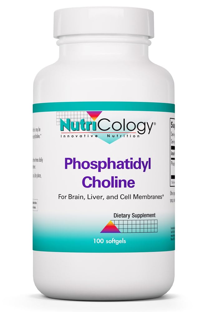Nutriology Phosphatidyl Choline Supplement - Cápsulas de Lecitina, Enzimas Digestivas para Fígado, Suporte de Digestão Gorda, Suplementos de Colina para Fígado Gordo, 1540mg Softgels - 100 Contagem