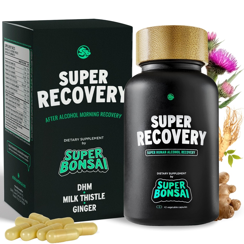 SuperBonsai Super Recuperação Cápsulas para pós-celebração e alívio da manhã - todo o suporte holístico natural - 3 Cápsulas tomadas antes de beber e um serviço opcional após (14 Servings)