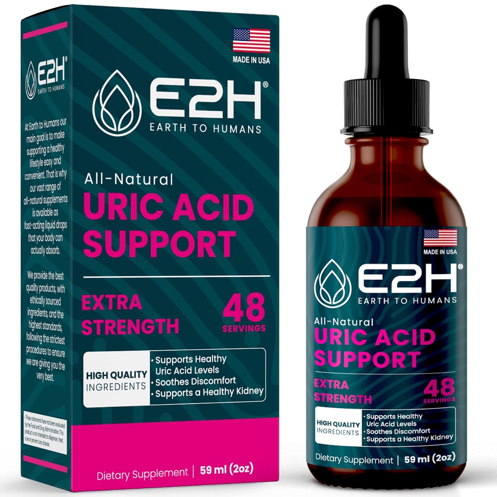 E2H Ácido Urico Suporte Suplemento - Tart Cherry e Garra do Diabo - Suporta Saúde Ácido Urico e Função Rim Não-GMO - Vegan - 2 Fl Oz