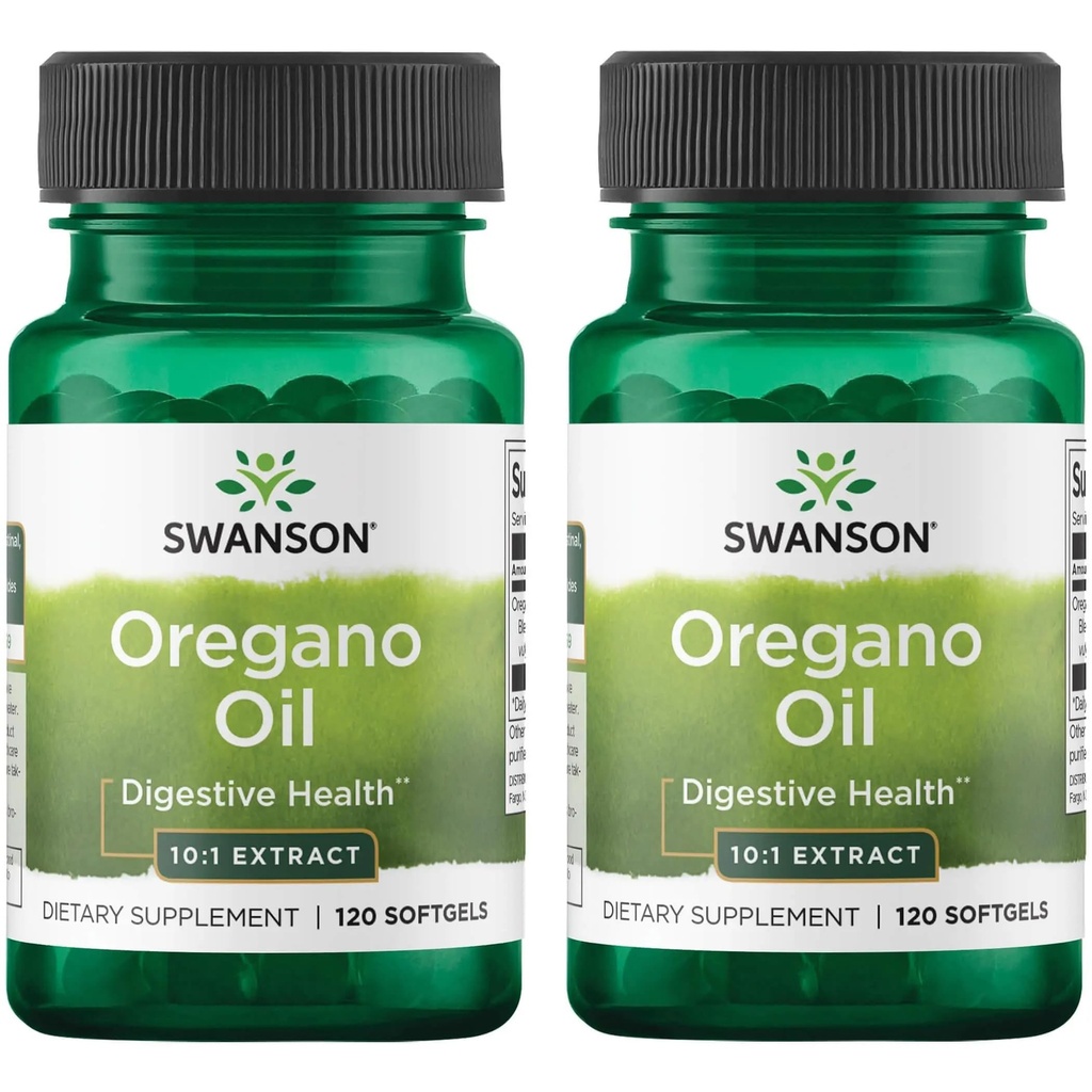 Swanson Orégano Oil 10:1 Extrato - Suplemento Natural Promovendo Saúde Digestiva e Apoio Respiratório - Suporta Sistema Gastrointestinal e Saúde do Trato Urinário - (120 Softgels, 150mg Cada) (2 Pack)