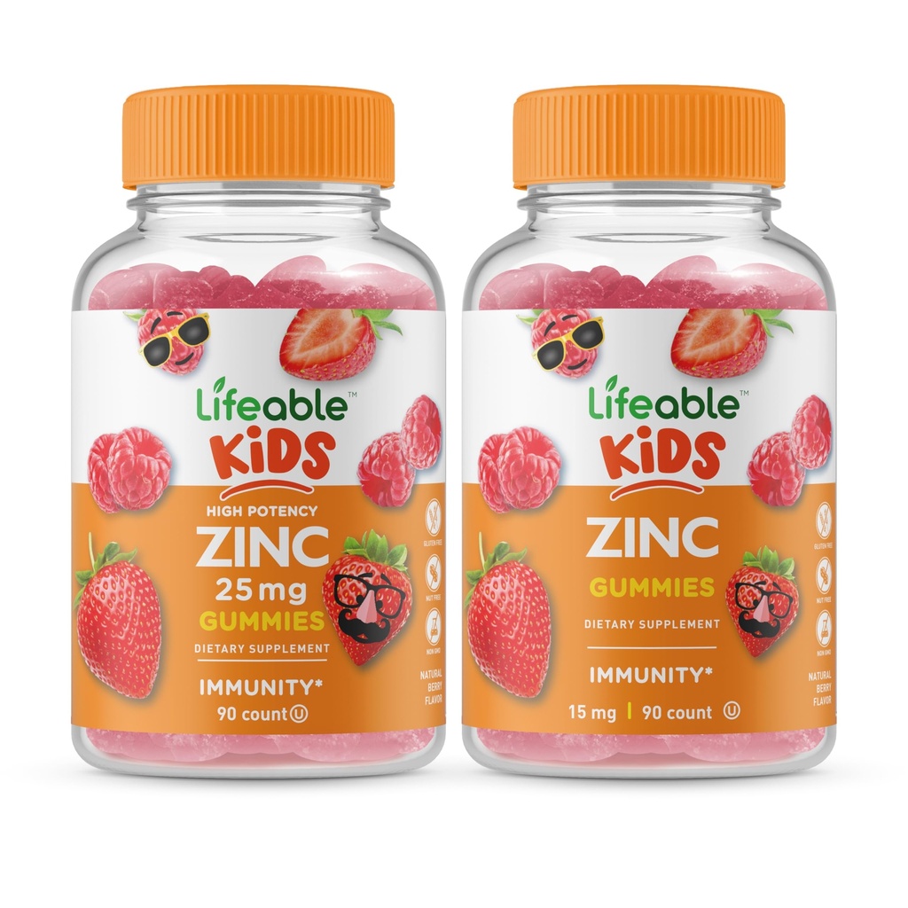 Zinco vivo 25mg Crianças + Zinco Crianças, Gummies Bundle - Grande degustação, Suplemento Vitamina, Gluten Free, GMO Free, Gummy mastigável