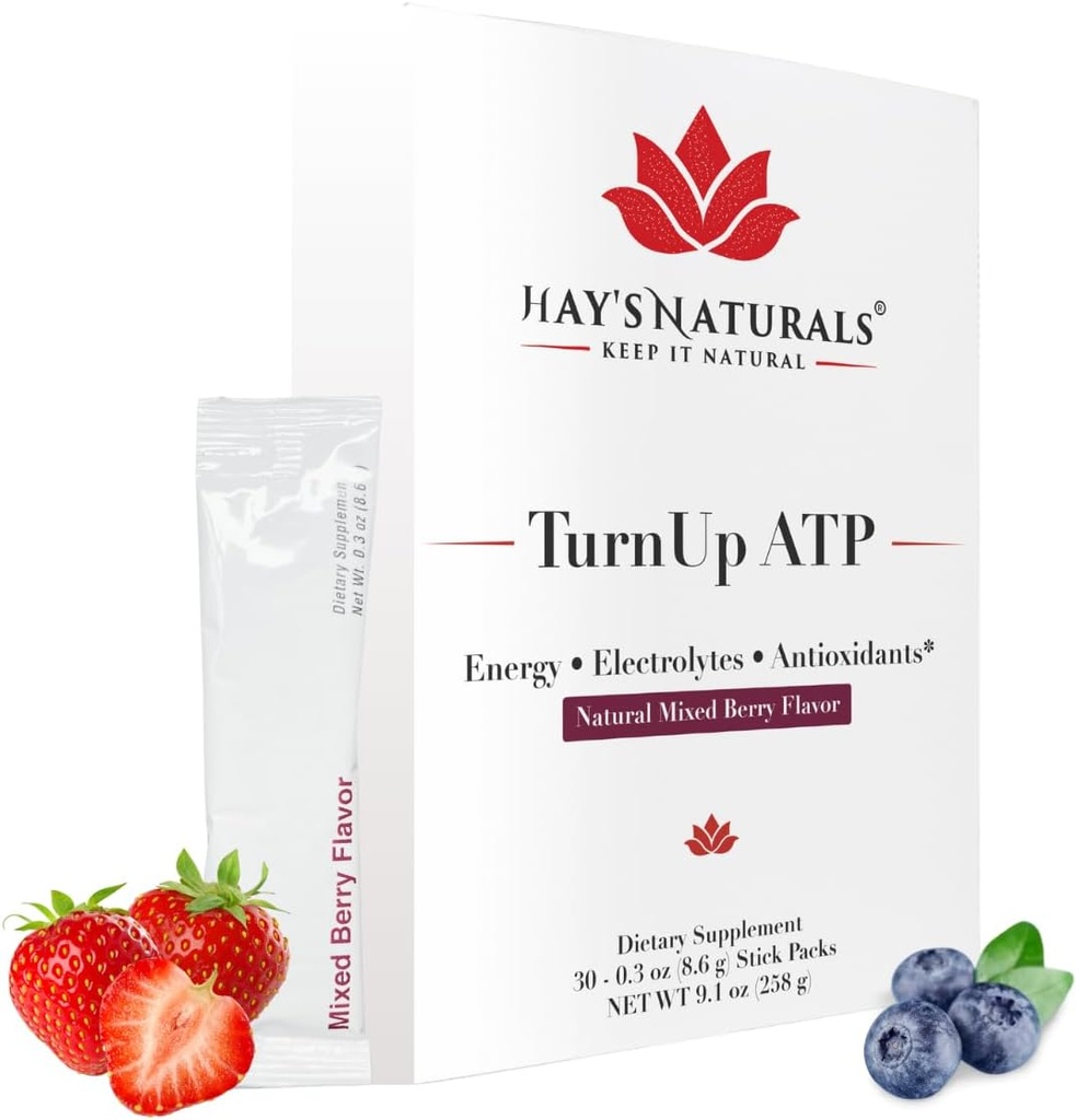 Hay's Naturals Turn Up ATP - 30 Pacotes - Sugar-Free Energy Drink Mix, Puro ATP, B-Vitamins, Eletrolíticos e Purenergia