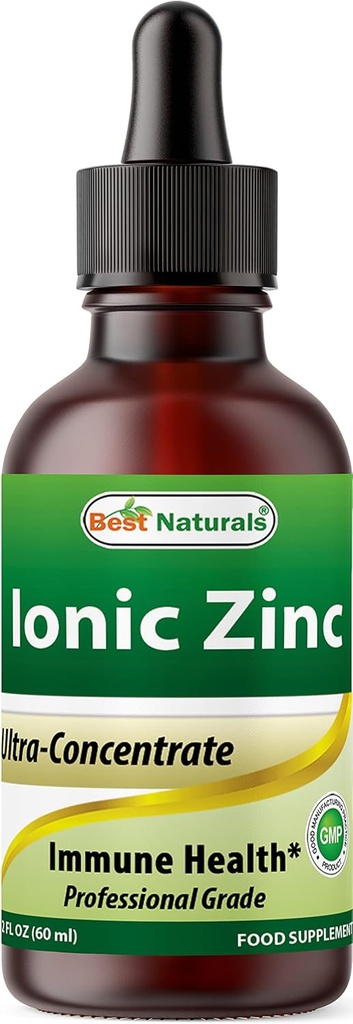 Melhor Naturals Zinco Líquido Iônico - Suporte Imune - Alta biodisponibilidade - Garrafas de vidro 2 OZ (60ml)