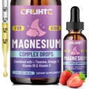 Crianças Magnésio líquido gotas-magnésio líquido glicinato para crianças Suplemento-w/L-teanina, Omega-3, Vitamina B6, D3 - para dormir, Relaxação, Cérebro, Ossos - 2 Fl Oz calma das crianças, Morango Flavor