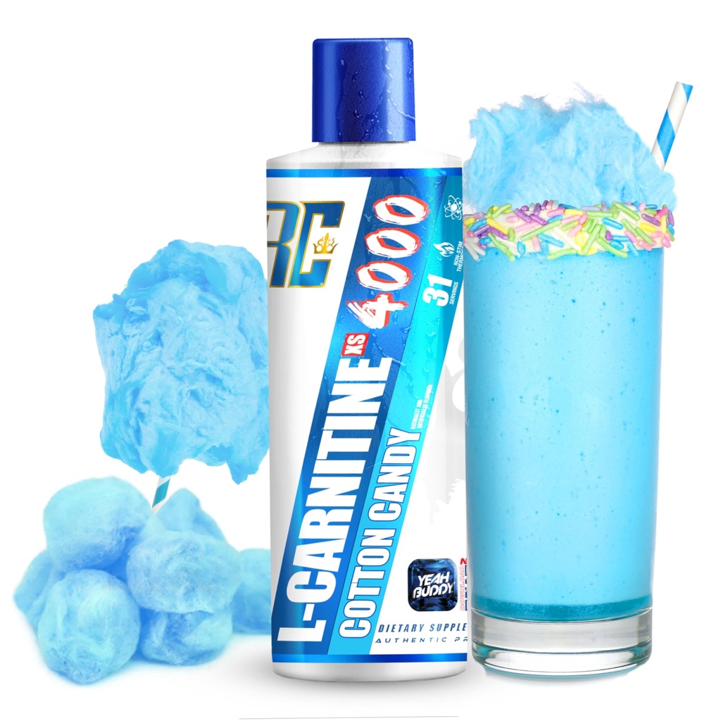 Ronnie Coleman assinatura série L Carnitine XS 4000 líquido, Estimulante livre de açúcar, Zero carboidratos, Lean Muscle força apoio para homens e mulheres, 16 Oz (16 oz, Algodão doce (4000))