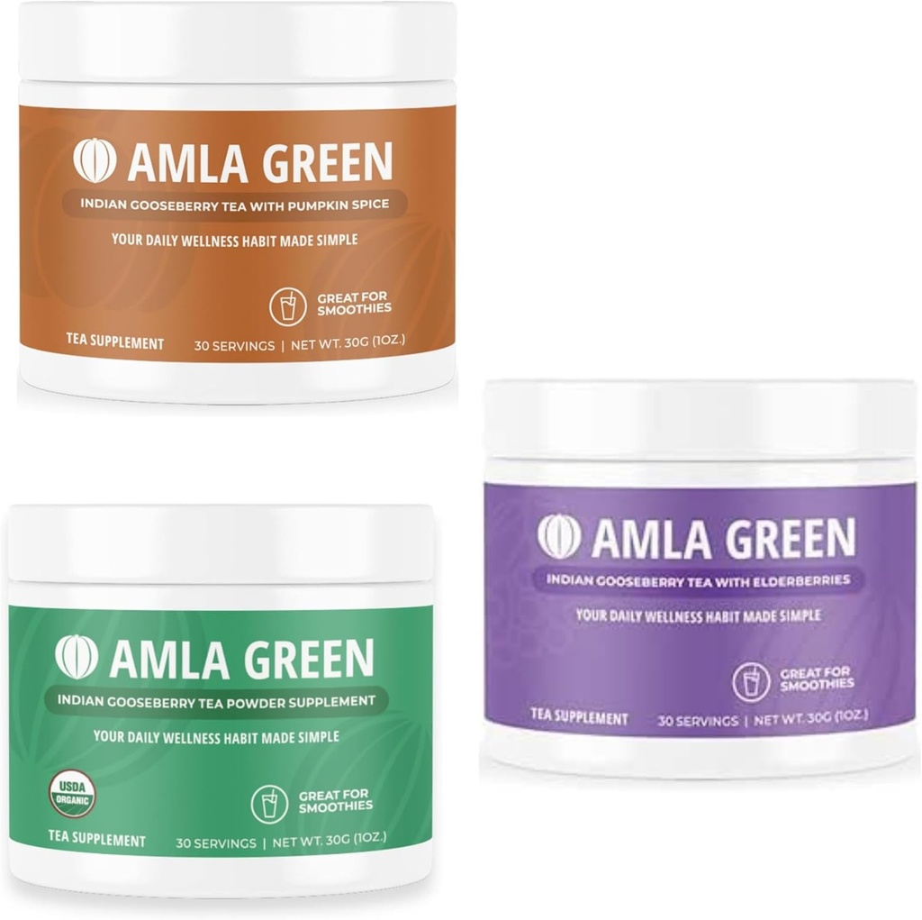 Amla Powder, Green Tea Superfood Supplement com abóbora Especiaria & Groselhas indianas & Elderberry, Orgânico, Vegan, 30 Servings