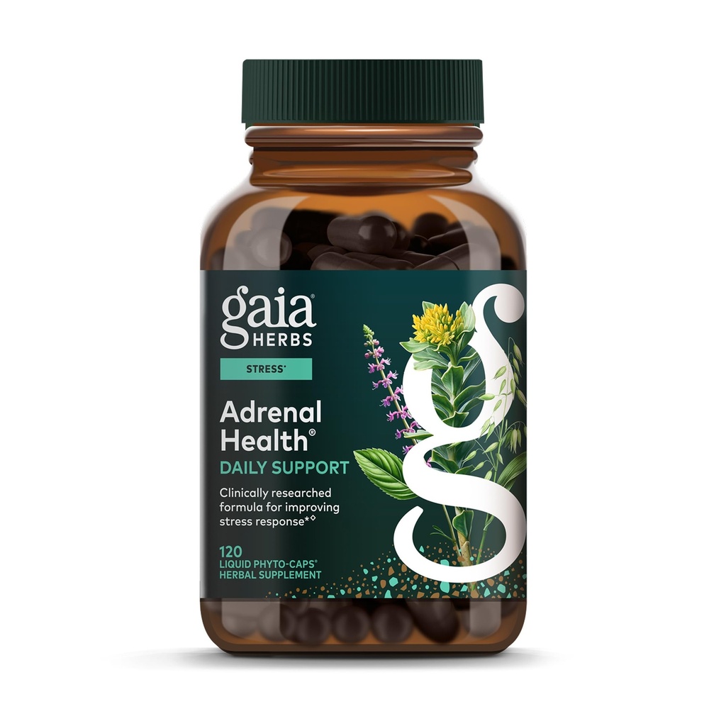 Gaia Herbs Adrenal Health Daily Support - Suplemento de ervas com Ashwagandha, Holy Basil & Schisandra - Ajuda a manter níveis de energia saudável e estresse* - 120 Vegan líquido Phyto-Capsules (fornecimento de 120 dias)