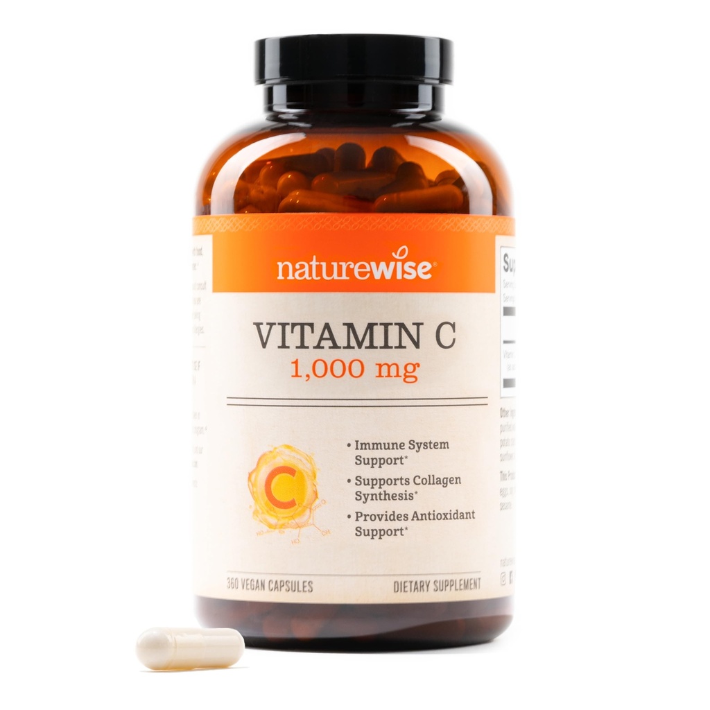 NatureWise Vitamina C 1000mg Cápsulas - Força extra Vegan Vitamina C para Antioxidante diário e suporte imunológico - Não-GMO, EUA Fabricado - 360 Cápsulas[360-Day Supply]