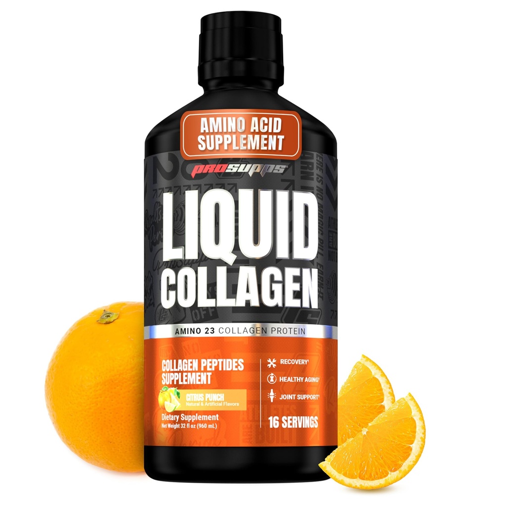PROSUPPS Amino23 Colágeno Líquido Tiros, Citrus Punch - Colágeno Peptídeo Pós Treino Suplemento Suporta Envelhecimento Saudável, Juntas, Pele e Cabelo - Gluten-Free & Zero Sugar - 16 Servings