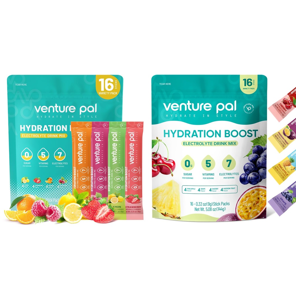 Venture Pal Sugar Free Electrolyte Powder Packets - Liquid Daily IV Drink Mix for Rapid Hydration & Party Recovery (Rápido Hydration & Party Recovery) 5 Vitaminas e 7 Eletrolitos Keto Friendly