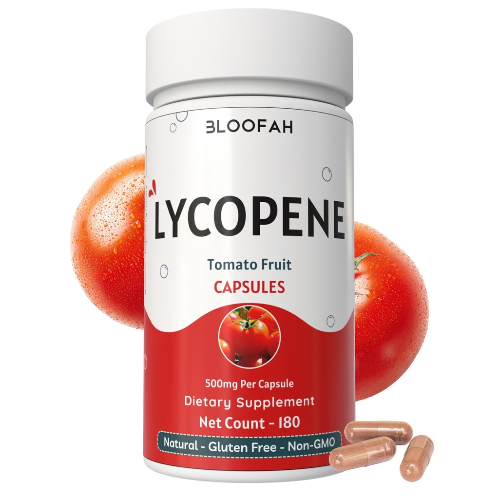 Cápsulas em pó de tomate 500mg - 180 Count (Licopeno) Suplemento Natural de Carotenóide para a Saúde e Bem-Estar Suporte