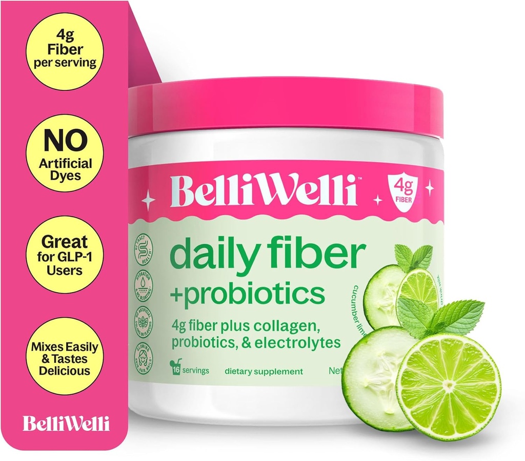 Belli Welli Fiber Supplement for Women & Men – Premium Daily Fiber Powder from Organic Acacia with Added Collagen, Electrolytes & Probióticos – No Bloat, Obstipation & Gut Health Support (Cumber)