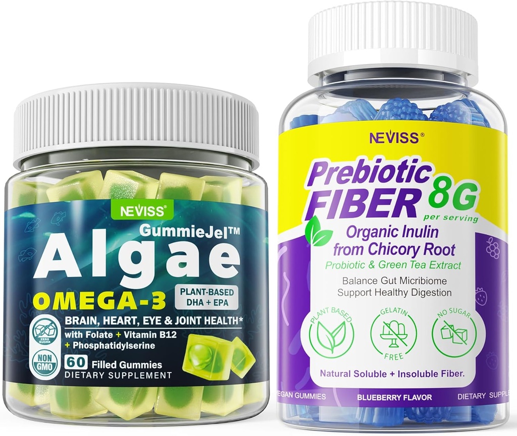 Vegan Omega 3 chicletes 1000mg + gomas de fibra prebiótica para adultos 8g