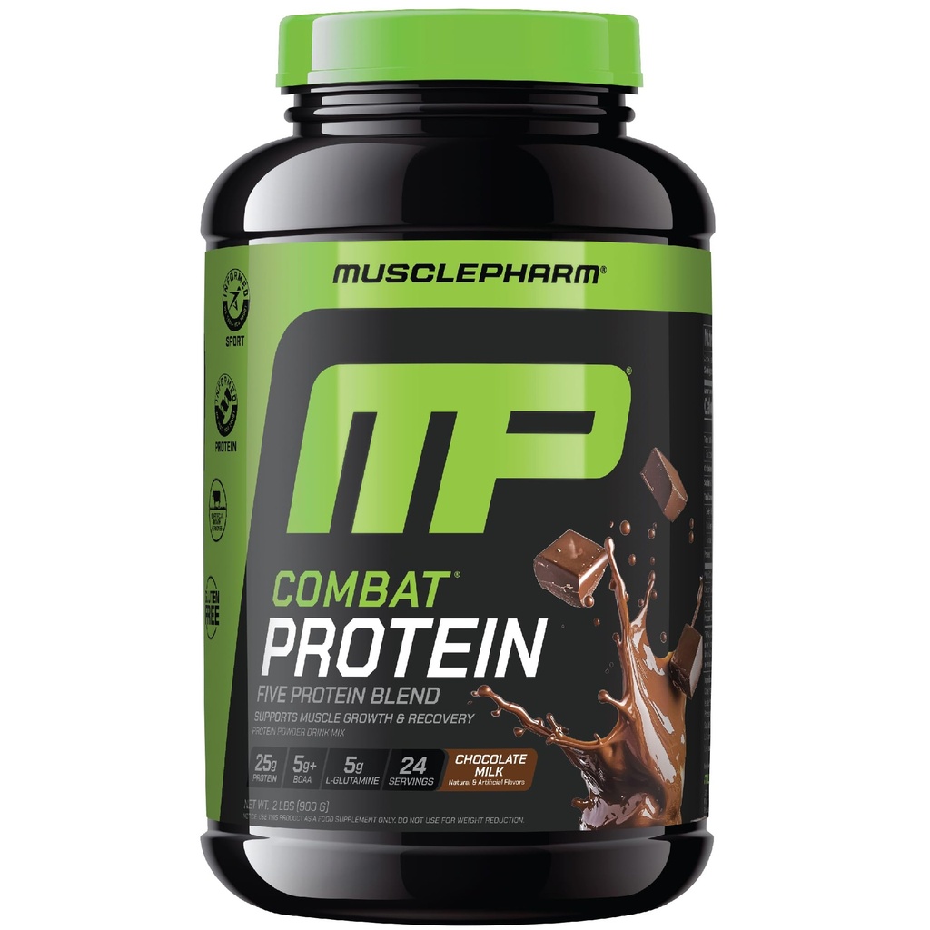 MusclePharm Combat Protein Powder, Chocolate sabor de leite, Combustíveis Músculos para treinos produtivos, 5 Fontes de Proteínas Incluindo Whey Protein Isolate & Egg Albumina, Gluten Free, 2 lb, 24 Servings