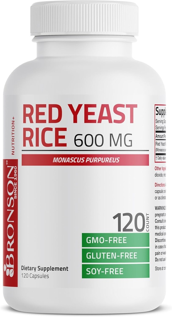 Bronson Red Yeast Rice 600 MG Monascus Purpureus Herbal Health, Non-GMO, 120 Cápsulas
