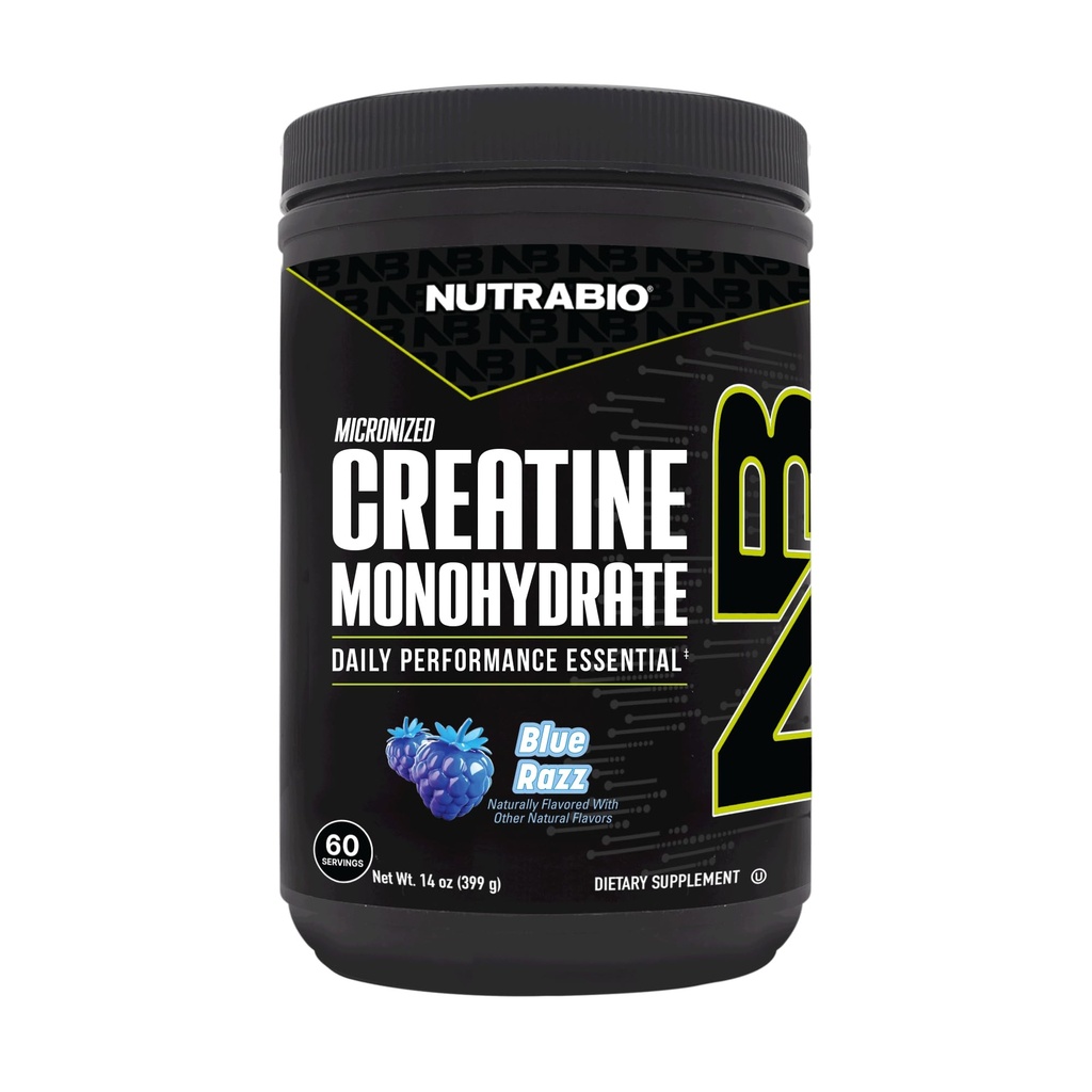 NutraBio Puro Micronizado Creatina Monohidrato em pó Suplemento, Blue Razz (300 g) - Suporta Bulk Muscle Energia, Recuperação e Força - HPLC Testado Creatina em pó Suplemento para homens e mulheres