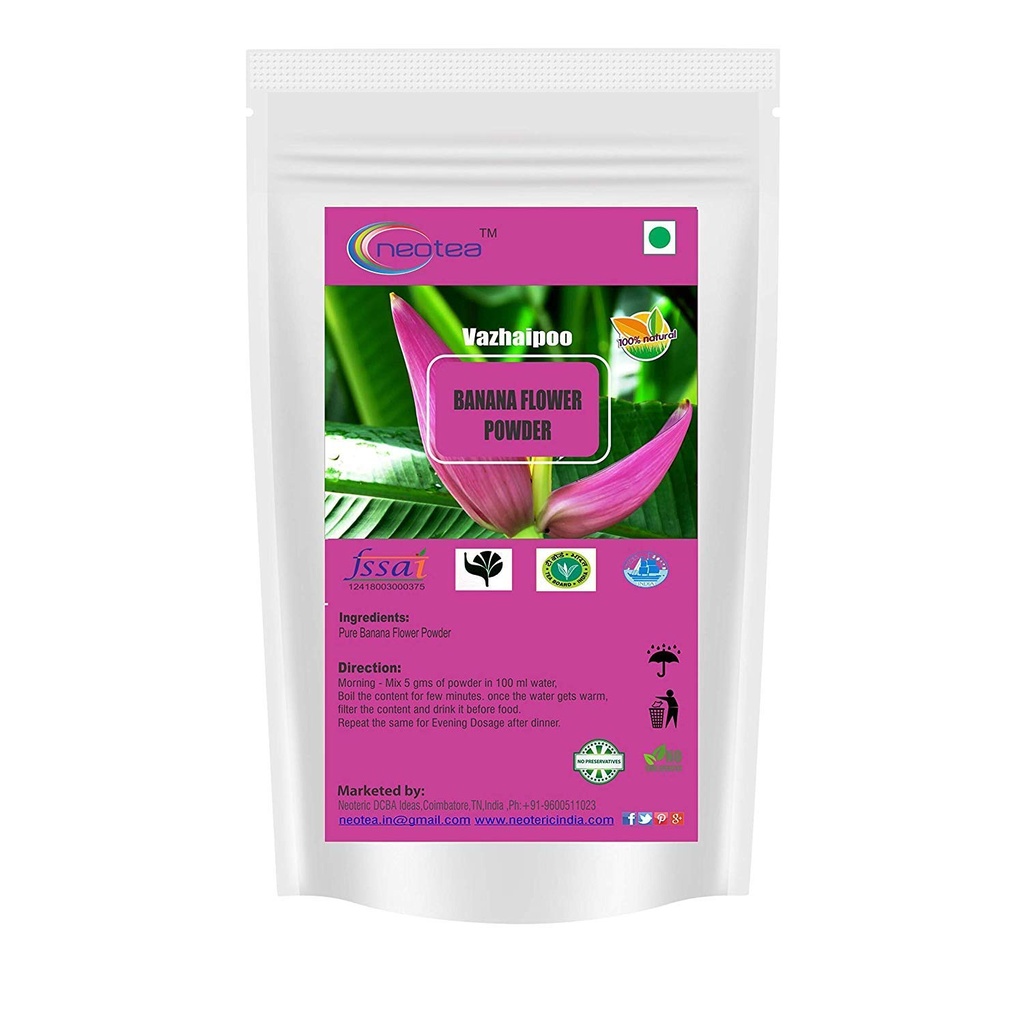 Neotea Musa Flower Powder . Vazhaipoo Powder .Orgânica Banana Flower Powder . Rico em fibra .Gluten-Free, Vegan Superfood . Ideal para smoothies, Baking, & Cooking .. 100% Natural, Não-GMO 300 GM