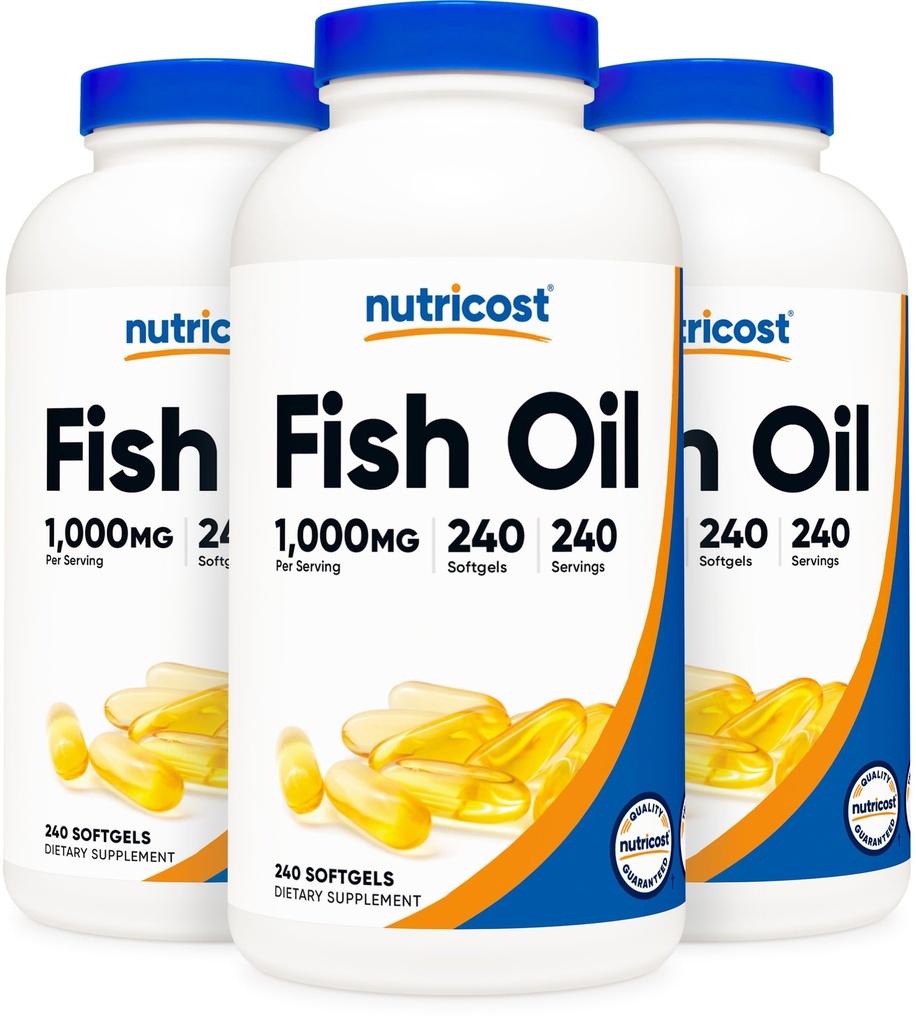 Óleo de peixe nutricosto 1000mg (560mg de Omega-3), 240 Softgels (3 garrafas)