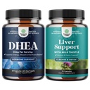 Pacote de suplemento DHEA para mulheres e homens - Puro DHEA 25mg para equilíbrio hormonal - Dehidroepiandrosterona e fígado limpar detox e reparação - Suplemento de cardo de leite para digestão e saúde imune