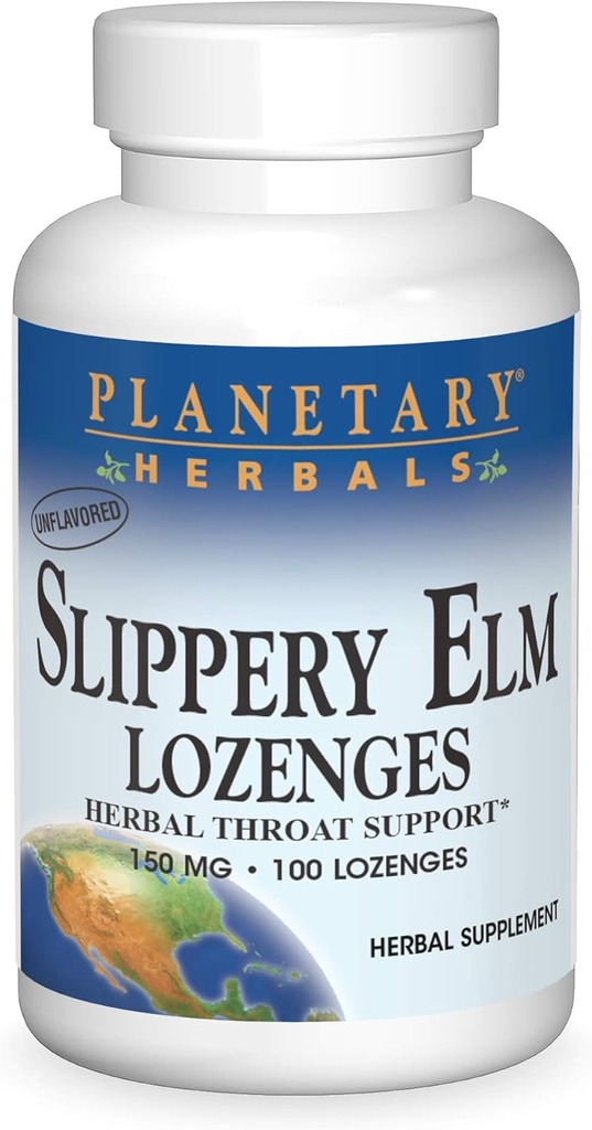 Ervas Planetárias Slippery Elm Lozenges, Apoio à Garganta de Ervas, 100 Lozenge