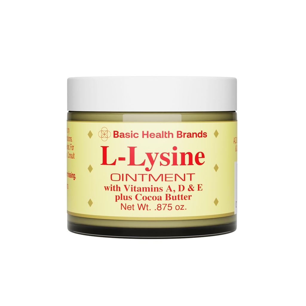 Marcas básicas L-Lysine Lip Pomada com cânfora, mentol, vitamina A & E, 0,875 oz
