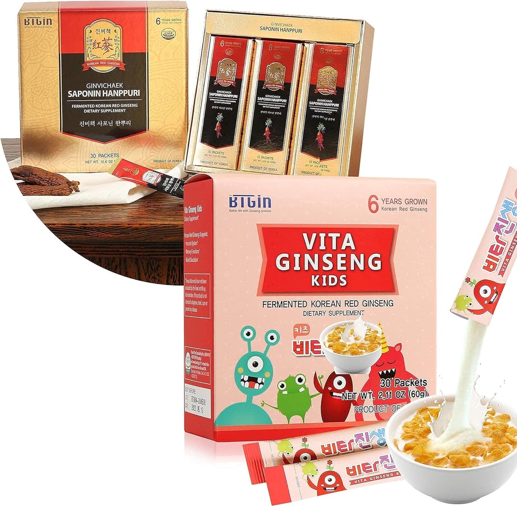 Saponin Hanppuri Immune e Stamina Boost + VITA Ginseng Crianças Immune Suporte e função de memória para crianças Premium Bundle