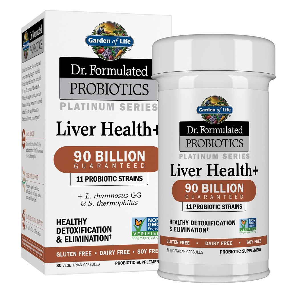 Jardim da Vida Dr. Probióticos Formulados Platinum Series Fígado Saúde+ 90 bilhões CFU Garantido, Um Probiótico por dia para Detoxificação Saudável & Eliminação Suporte, Vegan, Glúten Livre, 30 Cápsulas