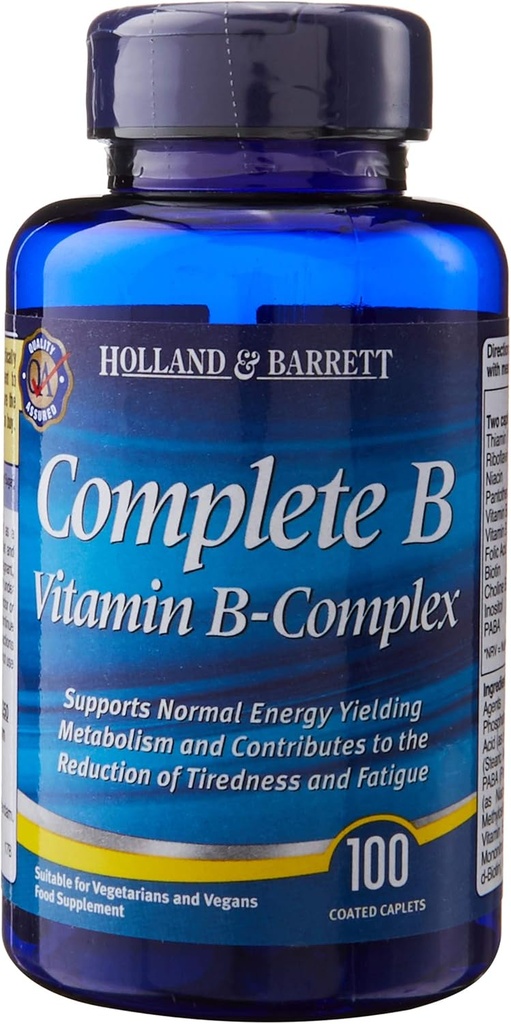 Completo B Vitamina B-Complexo 100 Caplets revestidos fáceis de engolir