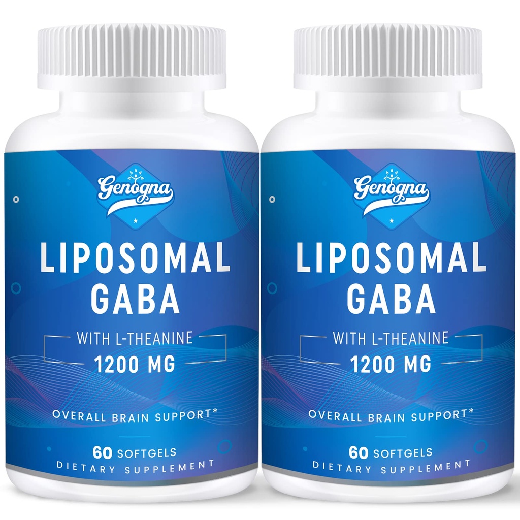 GABA lipossómico com L-Theanina 1200mg - 2 Embalagens Suplementos GABA de alta biodisponibilidade,120 Cápsulas para Adultos