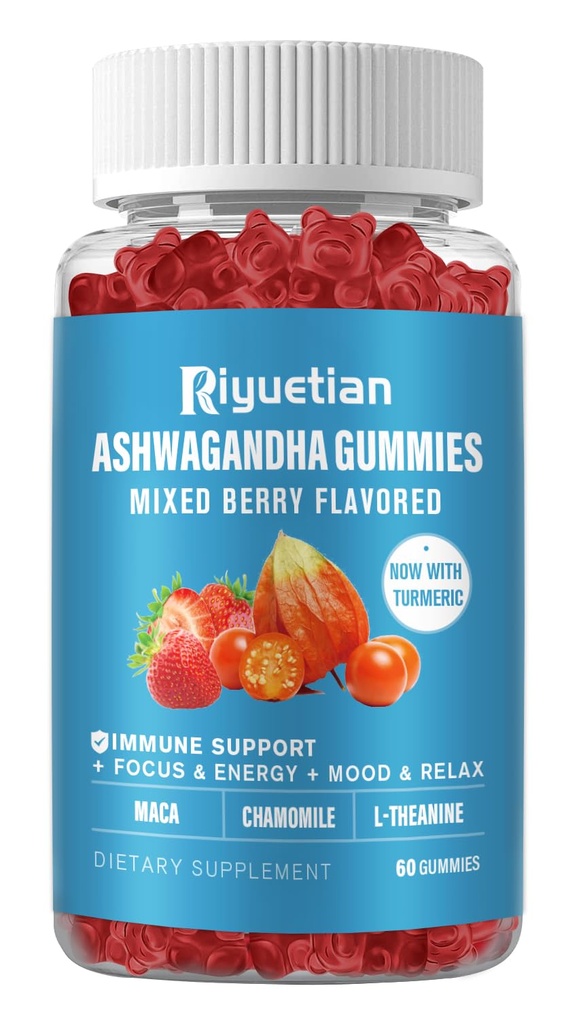 Ashwagandha Gummies para mulheres e homens - alívio de estresse, apoio imunológico e aumento de energia - Açúcar livre, Vegan - Suplementos orgânicos Ashwagandha raiz Gummy- Natural morango sabor (60 Conde)