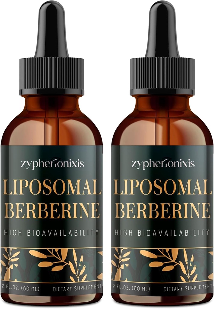 Berberina lipossomal Drops Suplemento 3000mg - Activador AMPK de alta absorção, Complexo de HCl Berberine Orgânico com canela de ceilão e gengibre para imune e digestão (4 fl oz)