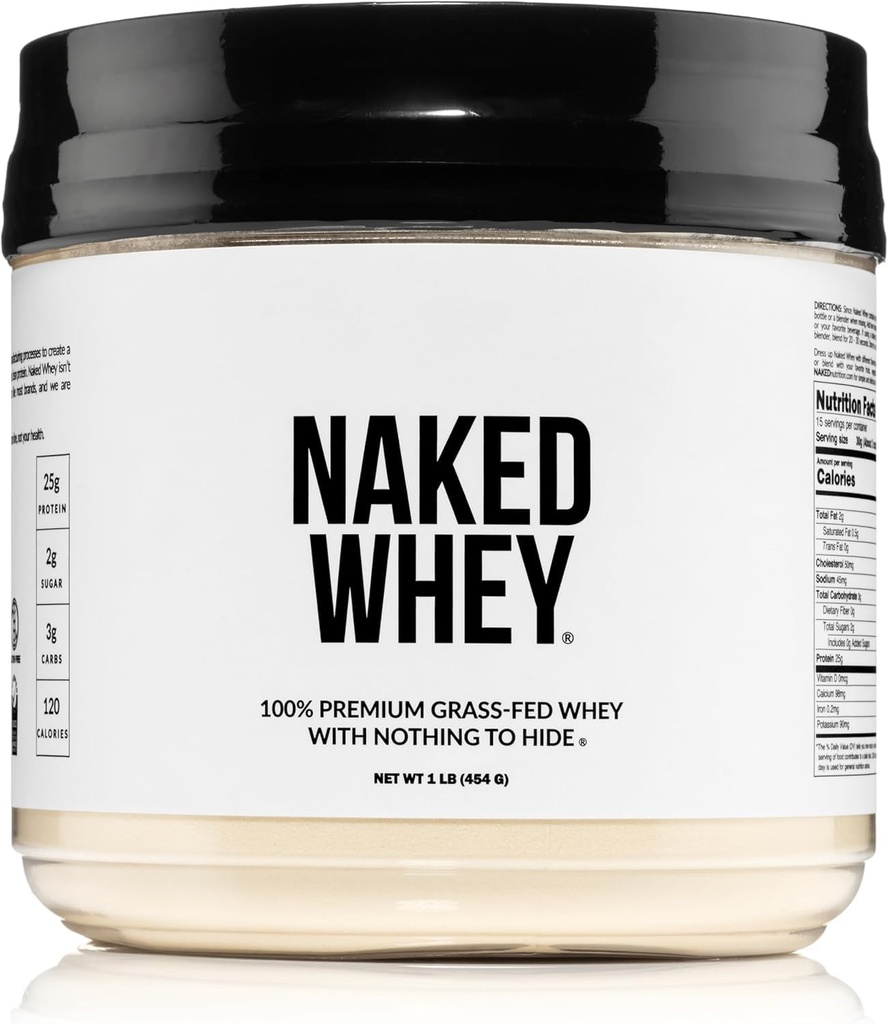 NAKED Whey 1Lb - Apenas 1 Ingrediente, Grass Fed Whey Protein Powder, Sem desnaturação, Sem Gmos, Sem Soja, Glúten Livre, Estimular o crescimento, Melhorar a recuperação - 15 Servings