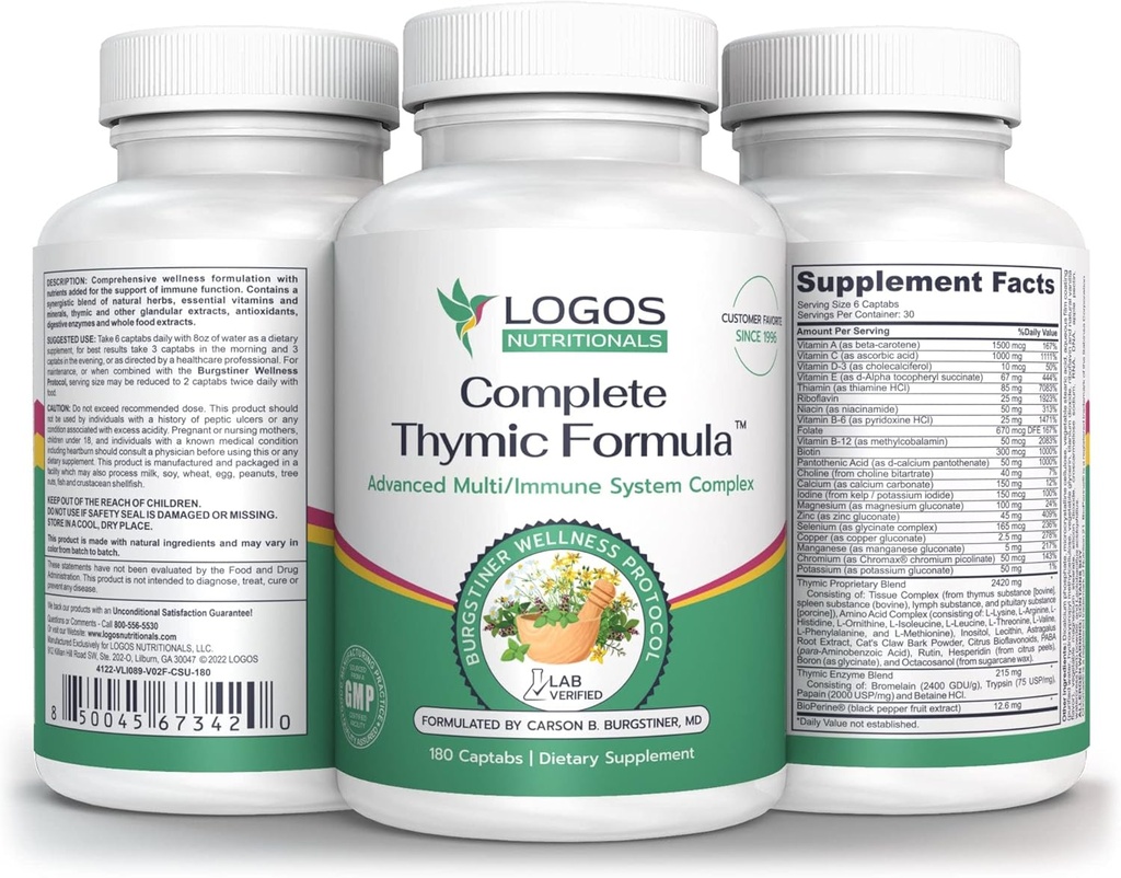Fórmula Tímica CompletaTM, Multivitamina Integral e Multimineral com Extratos Glandulares do Thymus (180 Count (Pack of 1)