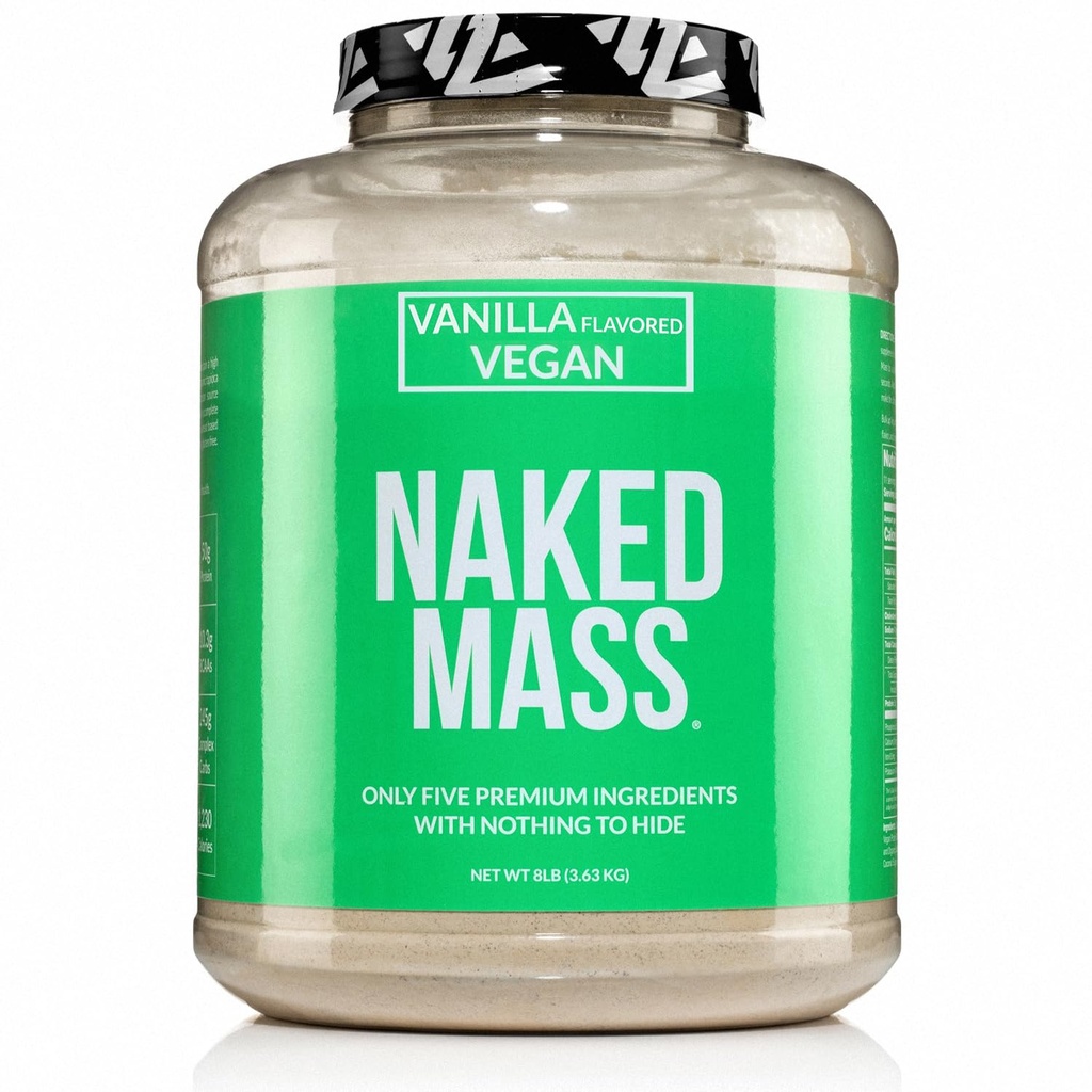 Massa Vegan NAKED - Vanilla Vegan Gainer Peso - 1,230 Calorias, Não-GMO, Soy & Gluten Livre, Sem ingredientes artificiais - 8LB Bulk - 11 Servings