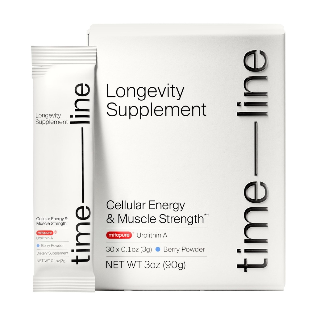 Linha do Tempo Mitopure Urolithin Um suplemento em pó - Clinicamente comprovado Suporte para envelhecimento saudável e renovação celular - Mitoceutical para suporte muscular e longevidade