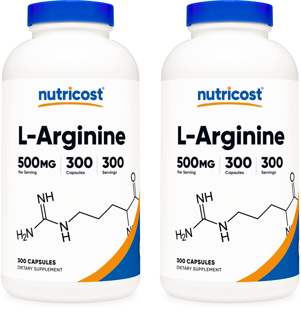 Nutricost L-Arginina 500mg, 300 Cápsulas (2 frascos)