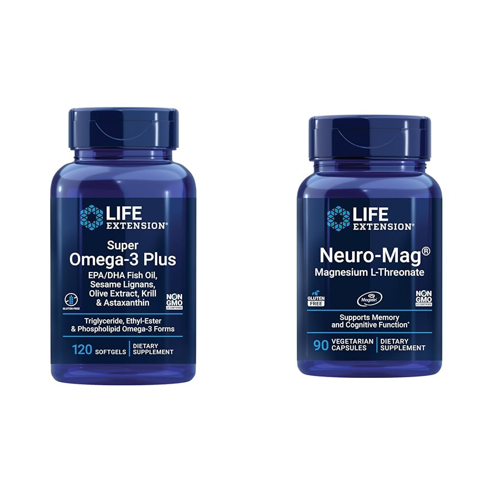 Extensão de vida Super Omega-3 Plus EPA / DHA óleo de peixe, Sesame Lignans & Neuro-mag Magnésio L-treonato
