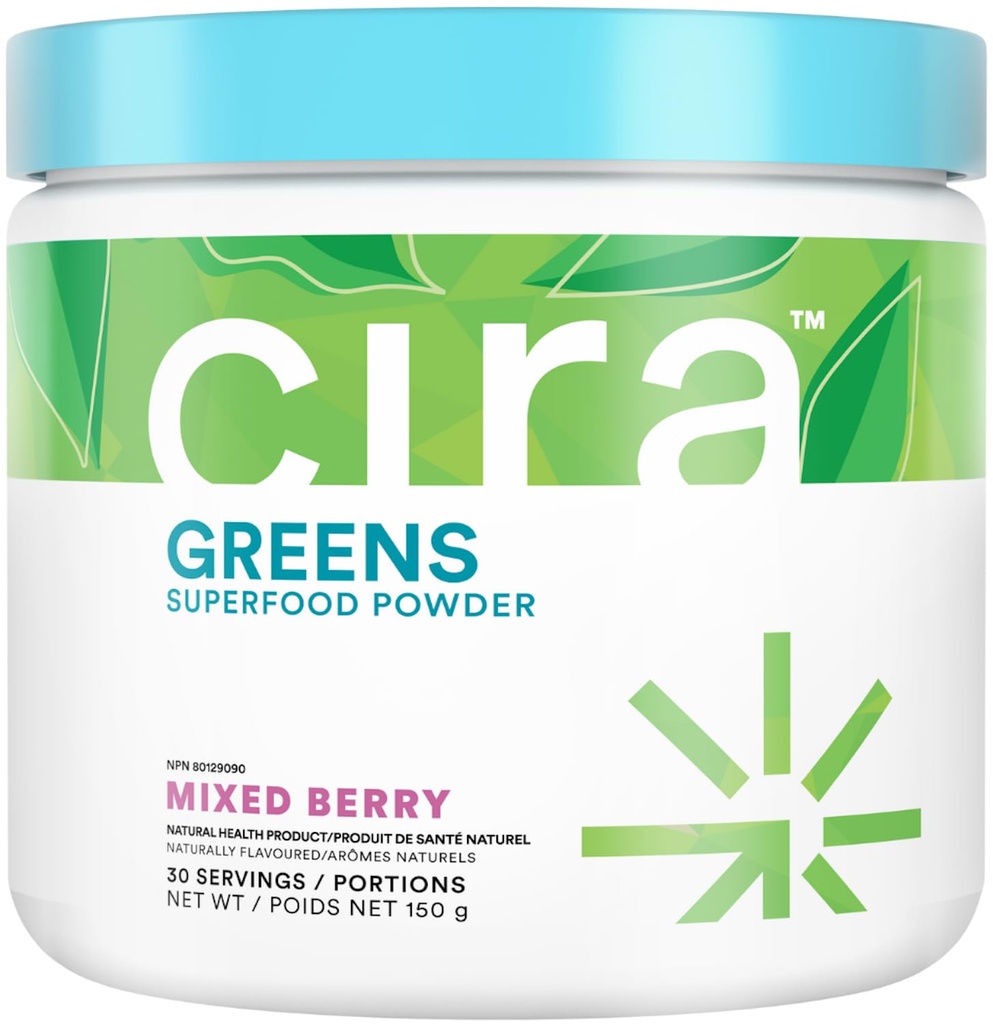 Cira Daily Greens - naturalmente adoçado, espirulina orgânica Superfood em pó com Premium, antioxidante-rico Ingredientes para desbloquear, digestion, & Energia - Berry misto, 30 Servings